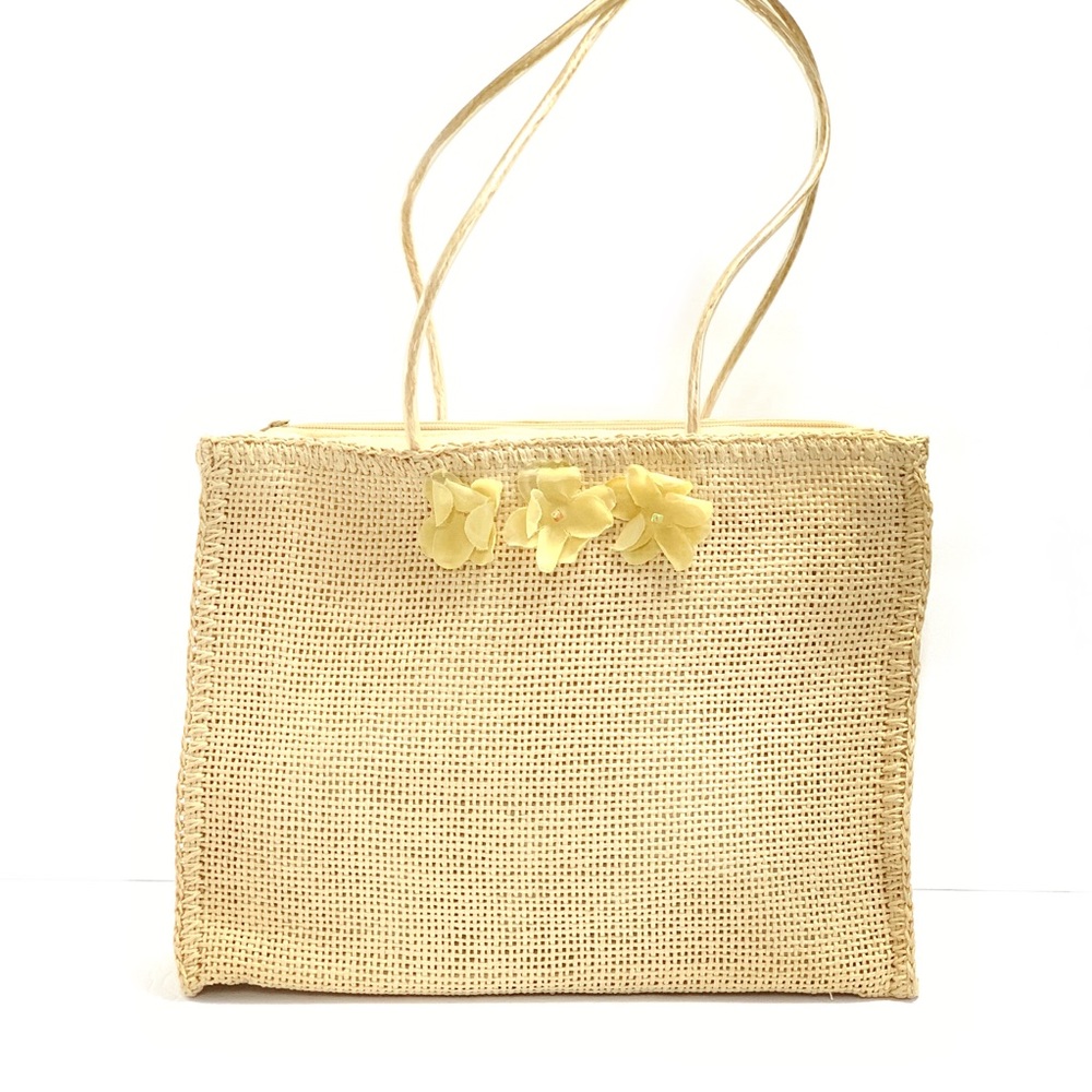 AQUA | Zip Top Straw Woven Beach Tote Bag